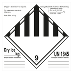 Gefahrzettel, Gefahrgutaufkleber Klasse 9 Verschiedene gefährliche Stoffe und Gegenstände mit UN 1845 Dry Ice Shipper's Declaration in verschiedenen Ausführungen