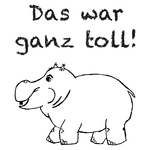 Belobigungsstempel Lehrer Holz "Das war ganz toll!" Nilpferd, 25 x 30 mm
