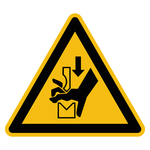 Warnzeichen Warnung vor Quetschgefahr der Hand zwischen den Werkzeugen einer Presse DIN EN ISO 7010 W030