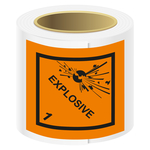 Gefahrzettel, Gefahrgutaufkleber Klasse 1 Explosive Stoffe mit Zusatztext EXPLOSIVE, Folie, 50 x 50 mm, 100 St&uuml;ck/Rolle