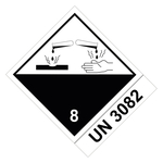Gefahrzettel, Gefahrgutaufkleber Klasse 8 Ätzende Stoffe mit UN 3082, Folie, 100 x 120 mm, 500 Stück/Rolle