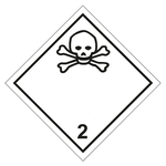 Gefahrzettel, Gefahrgutaufkleber Klasse 2.3 Giftige Gase, Totenkopf Schwarz, Folie, 100 x 100 mm, 100 Stück/Rolle