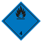 Gefahrzettel, Gefahrgutaufkleber Klasse 4.3 Stoffe, die mit Wasser entzündliche Gase bilden, Flamme Schwarz, Folie, 100 x 100 mm, 100 Stück/Rolle