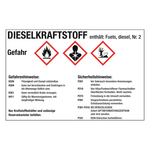 GHS-Kraftstoffetikett Dieselkraftstoff für Zapfsäulen, Kanister und Fässer, Folie selbstklebend, 74 x 52 mm, Einzeletikett