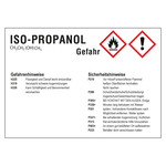 GHS-Kraftstoffetikett Iso-Propanol für Zapfsäulen, Kanister und Fässer, Folie selbstklebend, 105 x 74 mm, Einzeletikett