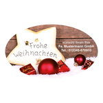 Weihnachtsaufkleber oval 60 x 35 mm "Frohe Weihnachten auf Stern" 500er Rolle mit Eindruck