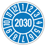 Jahresprüfplaketten blau Ø 35 mm Jahr 2030 aus Dokumentenfolie 10 Stück/Bogen