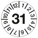 Jahrespr&uuml;fplakette Wei&szlig; Jahr 31 Folie &Oslash; 15 mm 10 St&uuml;ck/Bogen