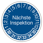 Prüfplaketten blau Ø 30 mm "Nächste Inspektion" 2030 - 2035 aus PVC-Folie 10 Stück/Bogen