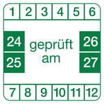 Prüfplaketten weiß 30 x 30 mm "geprüft am" 2024 - 2027 aus PVC-Folie 10 Stück/Bogen