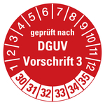 Pr&uuml;fplakette gepr&uuml;ft nach DGUV Vorschrift 3 2030 Rot Graspapier &Oslash; 35 mm 100 St&uuml;ck/Rolle
