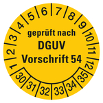 Pr&uuml;fplakette gepr&uuml;ft nach DGUV Vorschrift 54 2030 Gelb Folie &Oslash; 20 mm 10 St&uuml;ck/Bogen