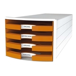 HAN Schubladenbox IMPULS - A4/C4, 4 offene Schubladen, weiß/orange 1013-51