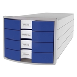 HAN Schubladenbox IMPULS - A4/C4, 4 geschlossene Schubladen, lichtgrau/blau 1012-14