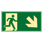 Rettungszeichen Rettungsweg/Notausgang rechts abwärts DIN EN ISO 7010 Kunststoff langnachleuchtend 300 x 150 mm Einzelschild
