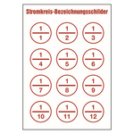 Stromkreisbezeichnungen Folie selbstklebend Ø 40 mm 12 Stück/Bogen