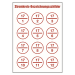 Stromkreisbezeichnung für Stromkreis 17/1 bis 17/12, Folie selbstklebend Ø 40 mm 12 Stück/Bogen