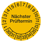 Prüfplaketten gelb Ø 30 mm "Nächster Prüftermin" 2030 - 2035 Folie selbstklebend 500 Stück in Spenderbox