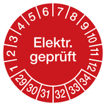 Prüfplaketten rot Ø 30 mm "Elektr. geprüft" 2029 - 2034 Folie selbstklebend 500 Stück in Spenderbox