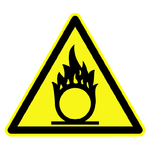 Warnung vor brandfördernden Stoffen - Warnschild BGV A8 W11 Folie selbstklebend SL 2,5 cm, 21 Stück/Bogen