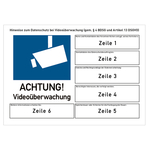 Hinweisschild Videoüberwachung nach DSGVO mit Text nach Wunsch Folie selbstklebend 297 x 210 mm
