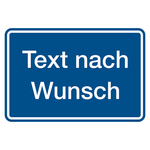 Hinweisschild "Text nach Wunsch" Grund blau, Schrift wei&szlig;, Aluminium Rand gepr&auml;gt 350 x 250 mm