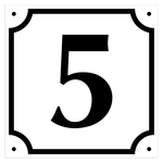 Hausnummer 5 weiß/schwarz, Aluminium geprägt, 120 x 120 mm