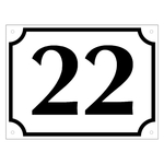Hausnummer 22 wei&szlig;/schwarz, Aluminium gepr&auml;gt, 160 x 120 mm