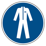 Gebotszeichen "Schutzkleidung benutzen" ISO 7010, M010 Folie selbstklebend Ø 50 mm, 10 Stück/Bogen