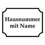 Hausnummer nach Wunsch mit Name weiß/schwarz, Emaille, 210 x 148 mm