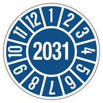 Jahrespr&uuml;fplakette Blau Jahr 2031 Dokumentenfolie &Oslash; 35 mm 10 St&uuml;ck/Bogen