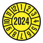 Jahresprüfplaketten gelb Ø 35 mm Jahr 2024 aus PVC-Folie 10 Stück/Bogen