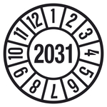 Jahrespr&uuml;fplakette Wei&szlig; Jahr 2031 Folie &Oslash; 35 mm 10 St&uuml;ck/Bogen