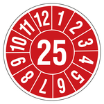 Jahresprüfplaketten rot Ø 40 mm Jahr 2025 aus PVC-Folie 10 Stück/Bogen