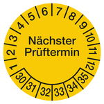 Prüfplaketten gelb Ø 60 mm "Nächster Prüftermin" 2030 - 2035 aus PVC-Folie 4 Stück/Bogen