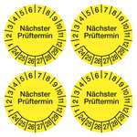 Prüfplaketten gelb Ø 60 mm "Nächster Prüftermin" 2024 - 2029 aus PVC-Folie 4 Stück/Bogen