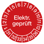 Pr&uuml;fplakette Elektr. gepr&uuml;ft 2031 Rot Folie abl&ouml;sbar &Oslash; 60 mm 500 St&uuml;ck/Rolle