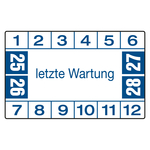 Prüfplaketten weiß 40 x 25 mm "letzte Wartung" 2025 - 2028 aus PVC-Folie 10 Stück/Bogen