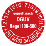 Pr&uuml;fplakette gepr&uuml;ft nach DGUV Regel 100-500 2031 Rot Folie &Oslash; 30 mm 10 St&uuml;ck/Bogen