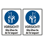 Türschild "Vorsicht! Bitte öffnen Sie die Tür langsam!" mit Piktrogramm, 150 x 200 mm