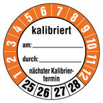 Prüfplaketten Ø 35 mm "kalibriert am, durch, nächster Kalibriertermin" 2025 - 2028 10 Stück/Bogen