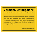 Grabstein Aufkleber "Vorsicht, Unfallgefahr! Grabmal Standsicherheit" Folie gelb 105 x 74 mm 500 Stück/Rolle
