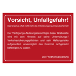 Grabstein Aufkleber "Vorsicht, Unfallgefahr! Grabmal Standsicherheit" Folie rot 105 x 74 mm 500 Stück/Rolle