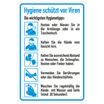 Hinweisschild Verhaltensregeln "Hygiene schützt vor Viren", Kunststoff, 135 x 200 mm