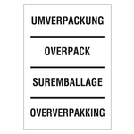Verpackungskennzeichen Umverpackung, Overpack, Suremballage, Oververpakking, Weiß, in verschiedenen Größen