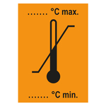 Verpackungskennzeichen Zulässiger Temperaturbereich, Orange, Haftpapier, 74 x 105 mm, 100 Stück/Rolle