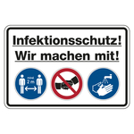 Hinweisschild Verhaltensregeln "Infektionsschutz! Wir machen mit!", Kunststoff, 300 x 200 mm