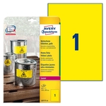 Avery Zweckform® L4775-100 Folienetiketten - 210 x 297 mm, gelb, 100 Etiketten, permanent, wetterfest