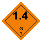 Gefahrzettel, Gefahrgutaufkleber Klasse 1.4 G Explosive Stoffe, Folie, 150 x 150 mm, 500 Stück/Rolle