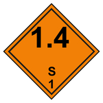 Gefahrzettel, Gefahrgutaufkleber Klasse 1.4 S Explosive Stoffe mit durchgehender Kontrastlinie, Folie, 150 x 150 mm, Einzeletikett